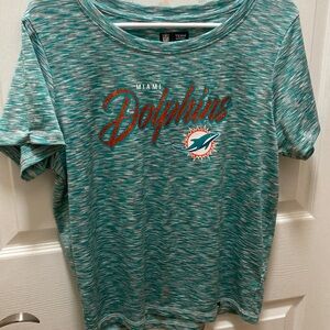 Women’s NFL Miami Dolphins Teal Space-Dye Short Sleeve Tee with Orange Logo Larg